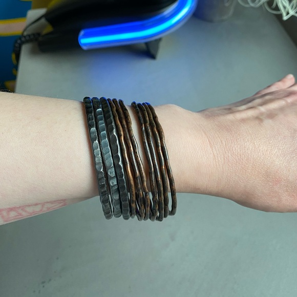 SOLD LOT Free People Gypsy Sterling Copper Bangle Bracelets goth punk grunge 90s - Picture 1 of 9